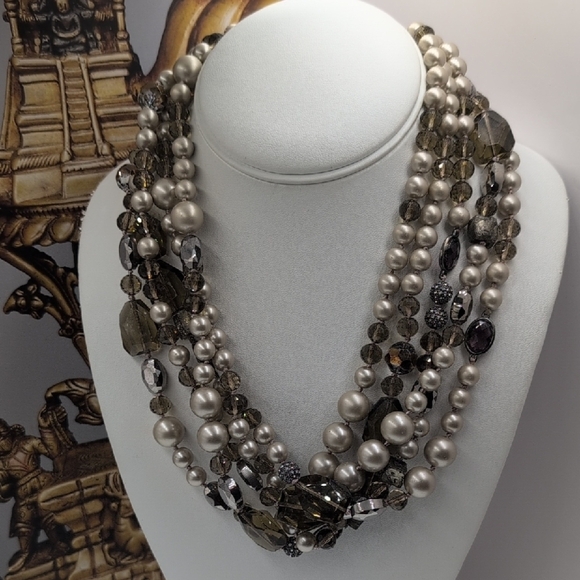 Stella & Dot Silver Gray Layered Necklace - Picture 1 of 6